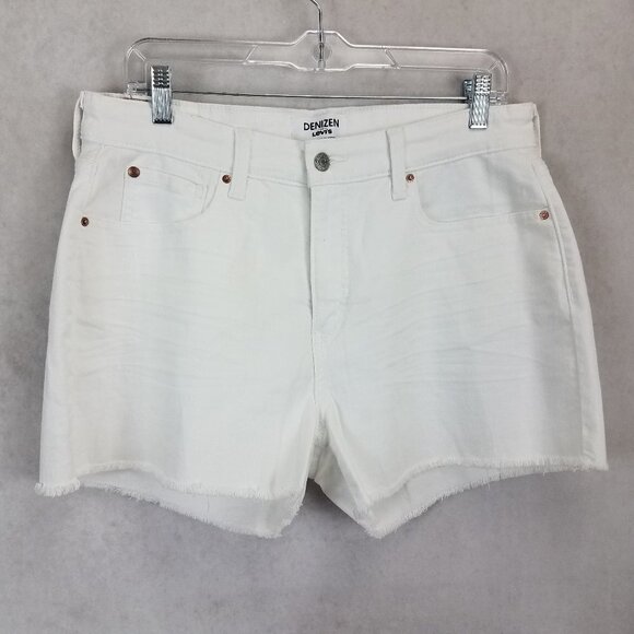 NEW Denizen from Levi's 14 W32 High Rise Cut Off White Denim Jean Shorts Fringed - Picture 1 of 11